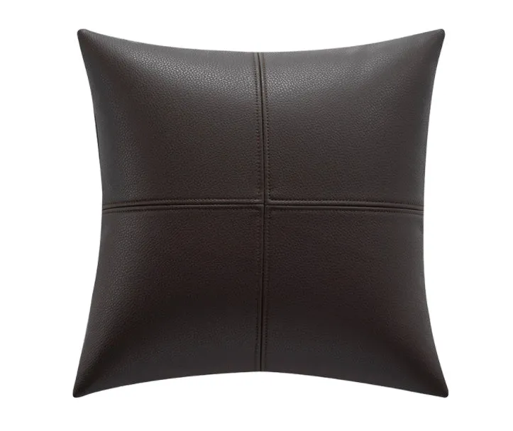 Solid colour soft cowhide leather pillow cover in a Nordic style, shown in a neutral tone.