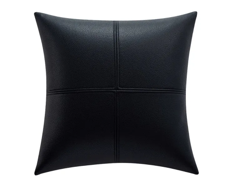 Solid colour soft cowhide leather pillow cover in a Nordic style, shown in a neutral tone.