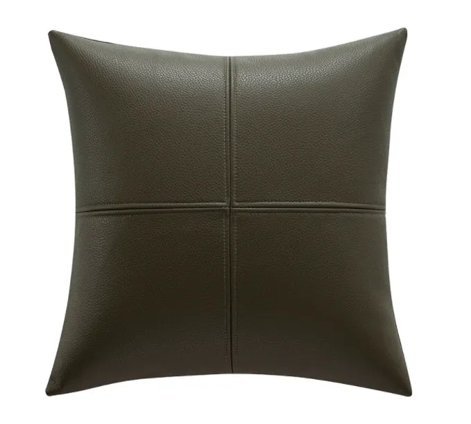 Solid colour soft cowhide leather pillow cover in a Nordic style, shown in a neutral tone.