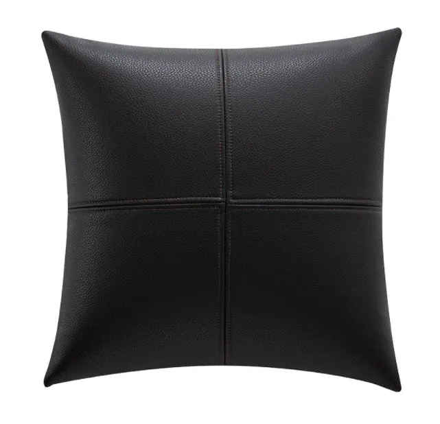 Solid colour soft cowhide leather pillow cover in a Nordic style, shown in a neutral tone.