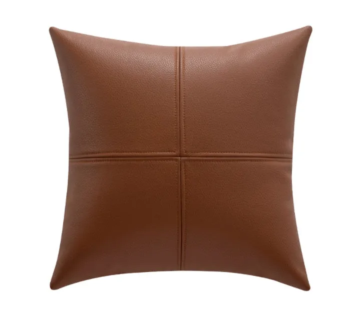 Solid colour soft cowhide leather pillow cover in a Nordic style, shown in a neutral tone.
