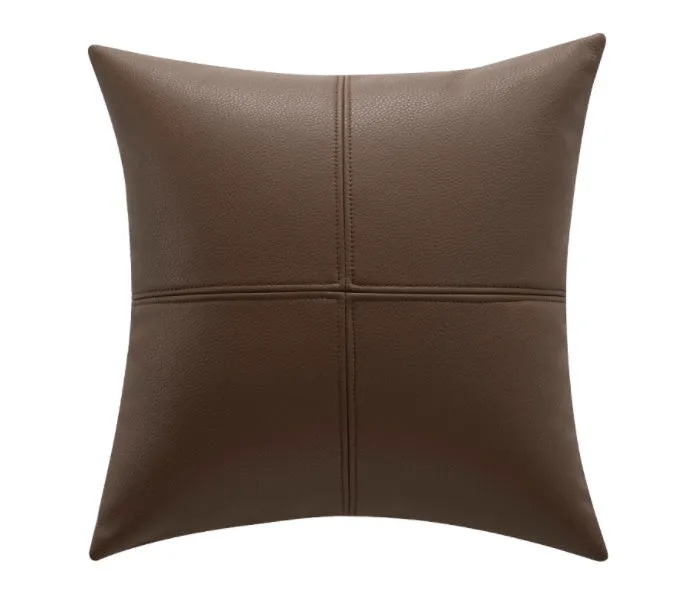 Solid colour soft cowhide leather pillow cover in a Nordic style, shown in a neutral tone.
