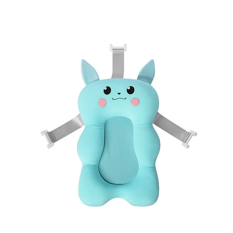 Blue baby bath suspension pad made from milk silk fabric with EPS particle filling for newborn bathing support