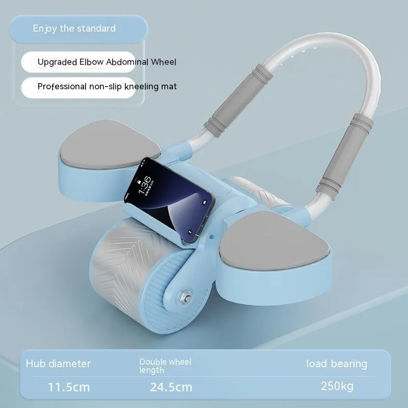 Women's automatic rebound elbow support AB roller with double wheels and mat, 250kg load capacity, blue and black colour option