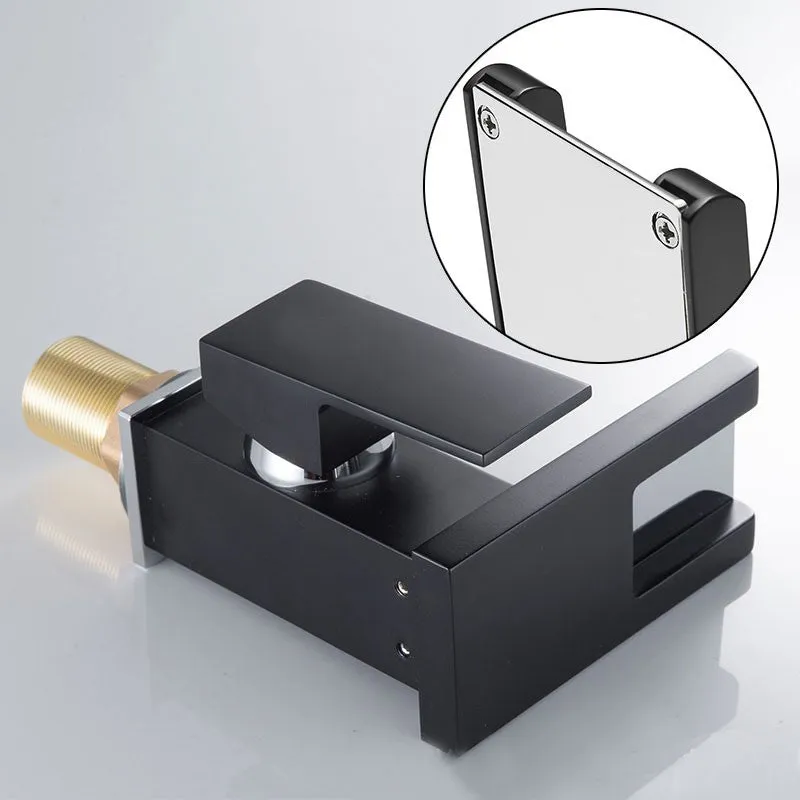 Waterfall basin faucet with chrome finish and induction sensor for hands-free bathroom use