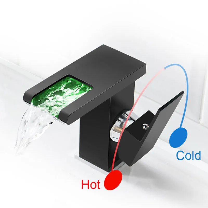 Waterfall basin faucet with chrome finish and induction sensor for hands-free bathroom use