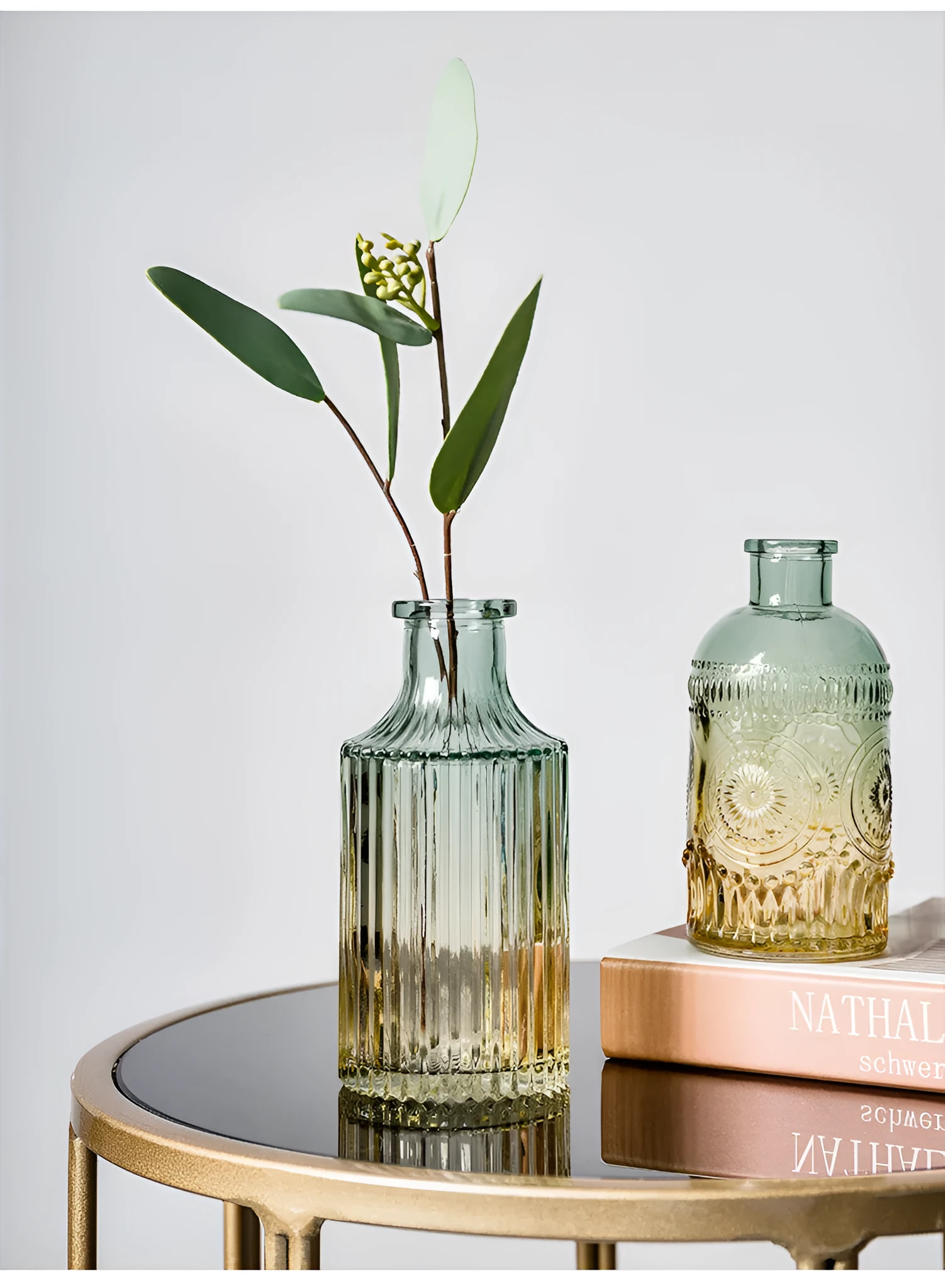 Colourful electroplated glass vase with thicker bottom, transparent finish, and bright gloss. Available in multiple sizes for home or hydroponic use.
