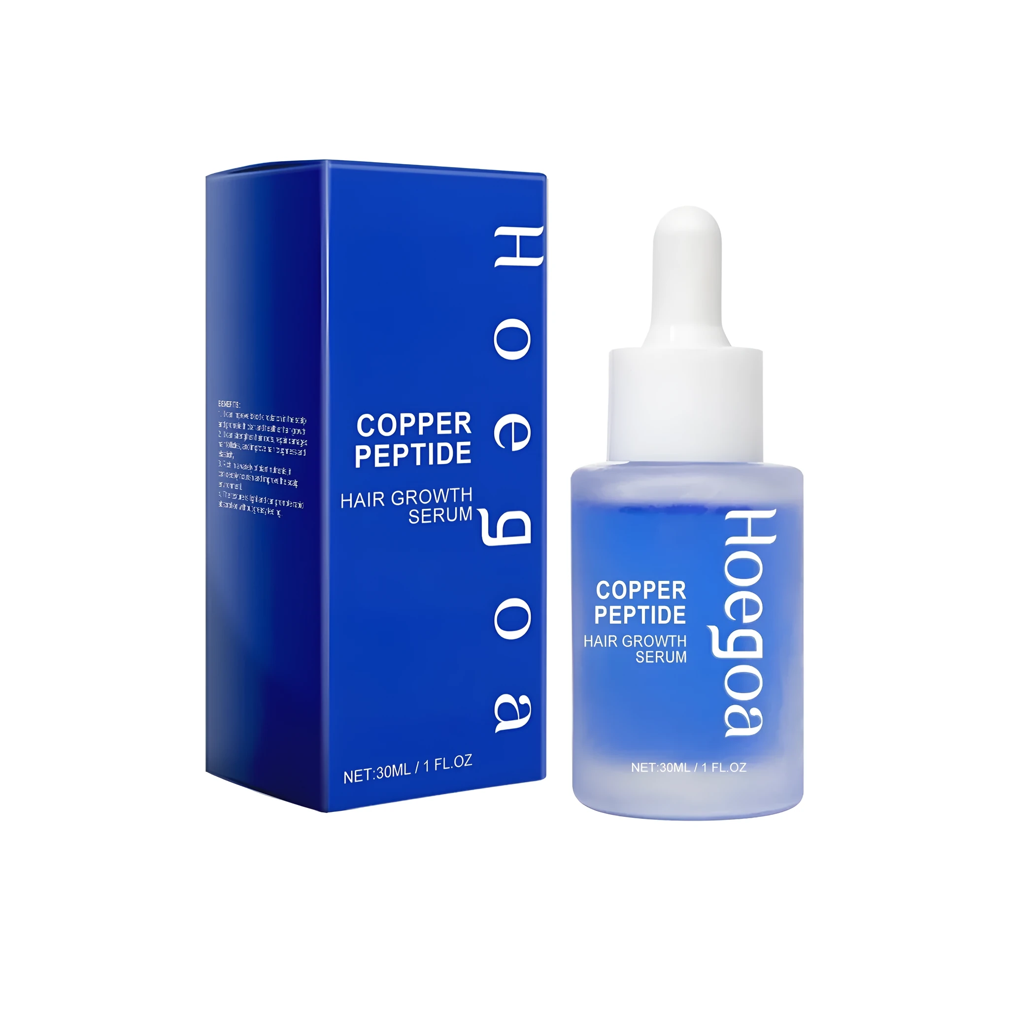 Copper peptide hair growth serum 30ml bottle with castor oil, avocado oil and coconut oil ingredients