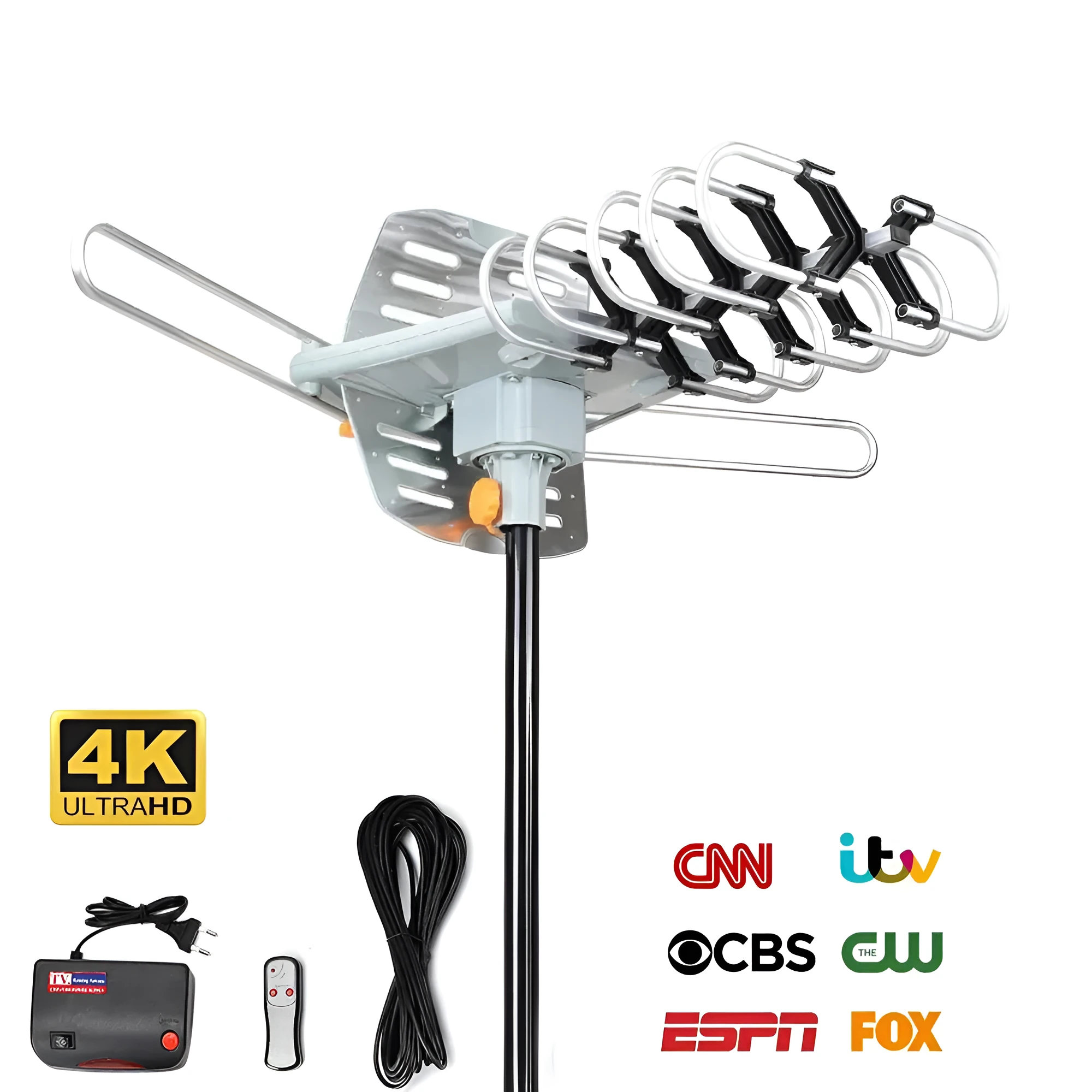 Outdoor rotatable digital television antenna receiver with directional adjustment capability