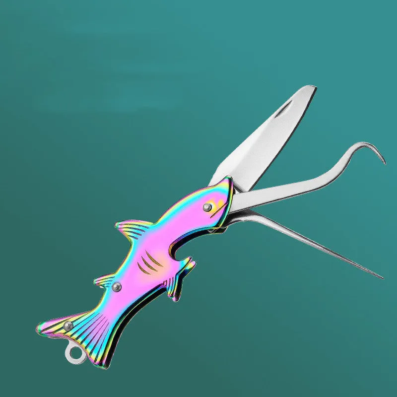 304 stainless steel multi-functional toothpick knife with non-slip grip in silver finish on white background