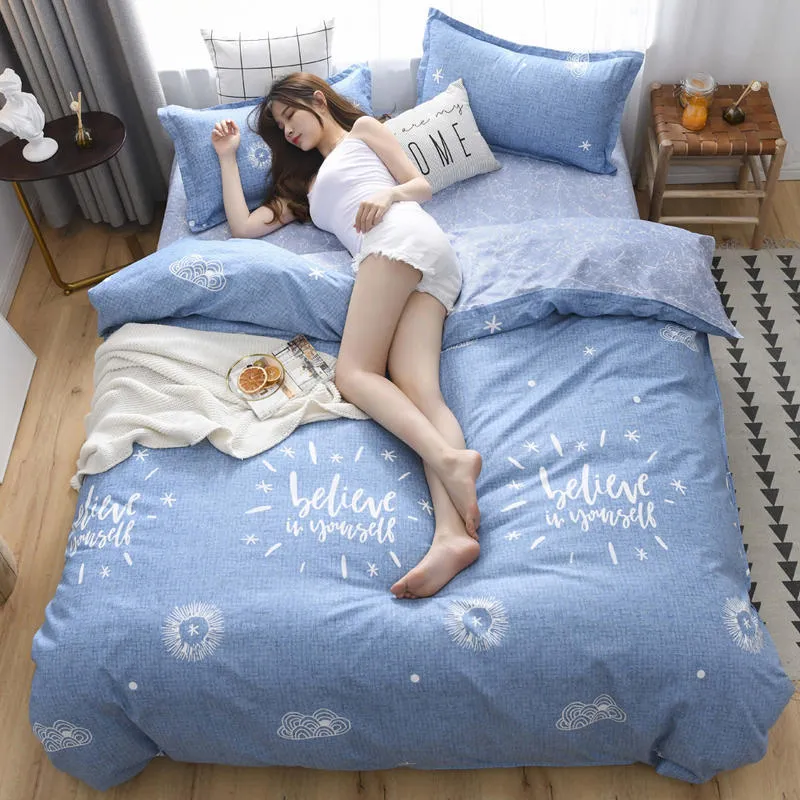 Flower print bedding set in Baby Bear pattern on a 2.0m bed with quilt cover and pillowcases