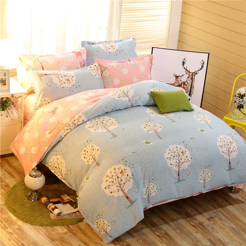 Flower print bedding set in Baby Bear pattern on a 2.0m bed with quilt cover and pillowcases