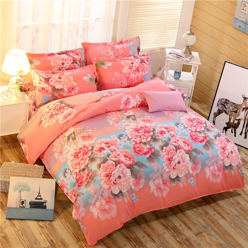Flower print bedding set in Baby Bear pattern on a 2.0m bed with quilt cover and pillowcases