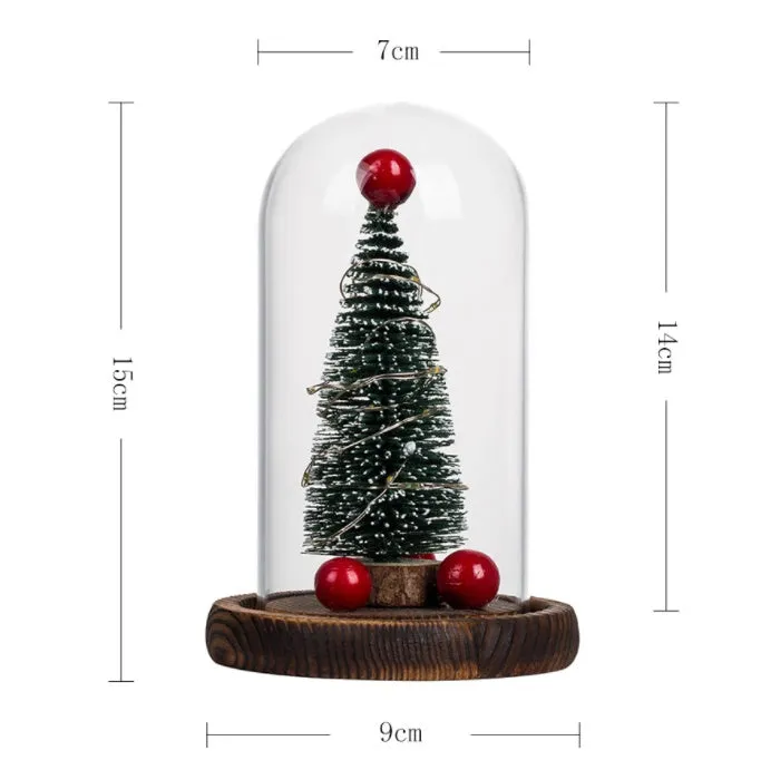 Green glass-cover Christmas tree LED light on USB base with simulation pine interior
