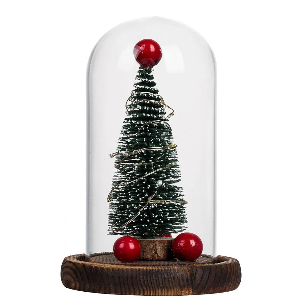 Green glass-cover Christmas tree LED light on USB base with simulation pine interior