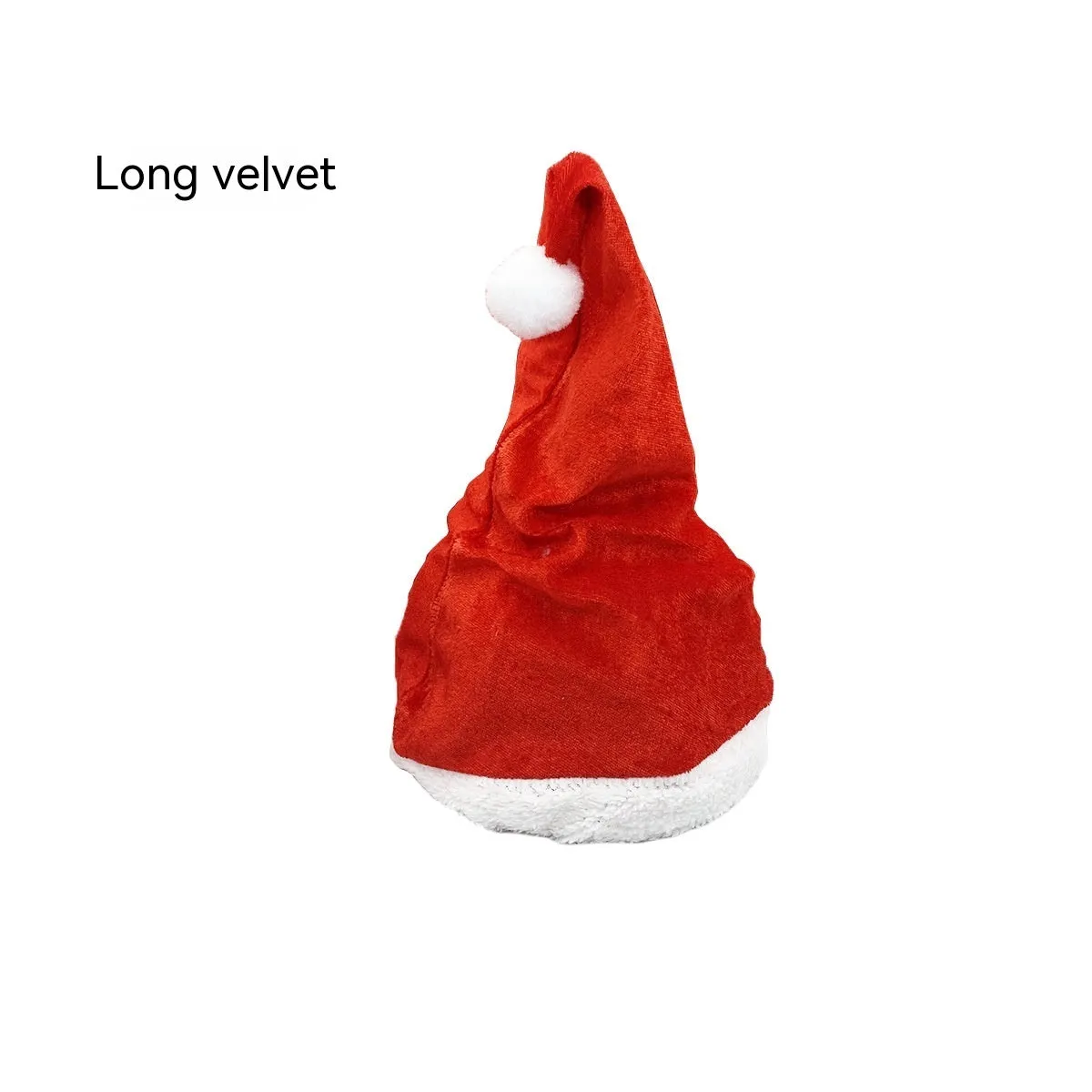 Red plush Christmas hat with battery-powered music and swing feature, available in long or short fluff