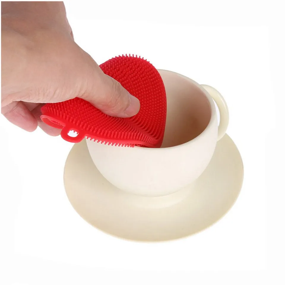 Set of silicone dishwasher cleaning brushes in assorted colours, 115mm diameter, heat resistant for kitchen use