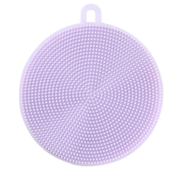 Set of silicone dishwasher cleaning brushes in assorted colours, 115mm diameter, heat resistant for kitchen use