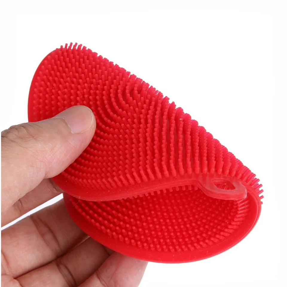 Set of silicone dishwasher cleaning brushes in assorted colours, 115mm diameter, heat resistant for kitchen use