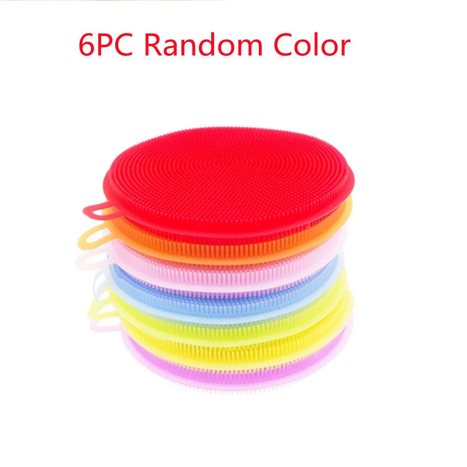 Set of silicone dishwasher cleaning brushes in assorted colours, 115mm diameter, heat resistant for kitchen use