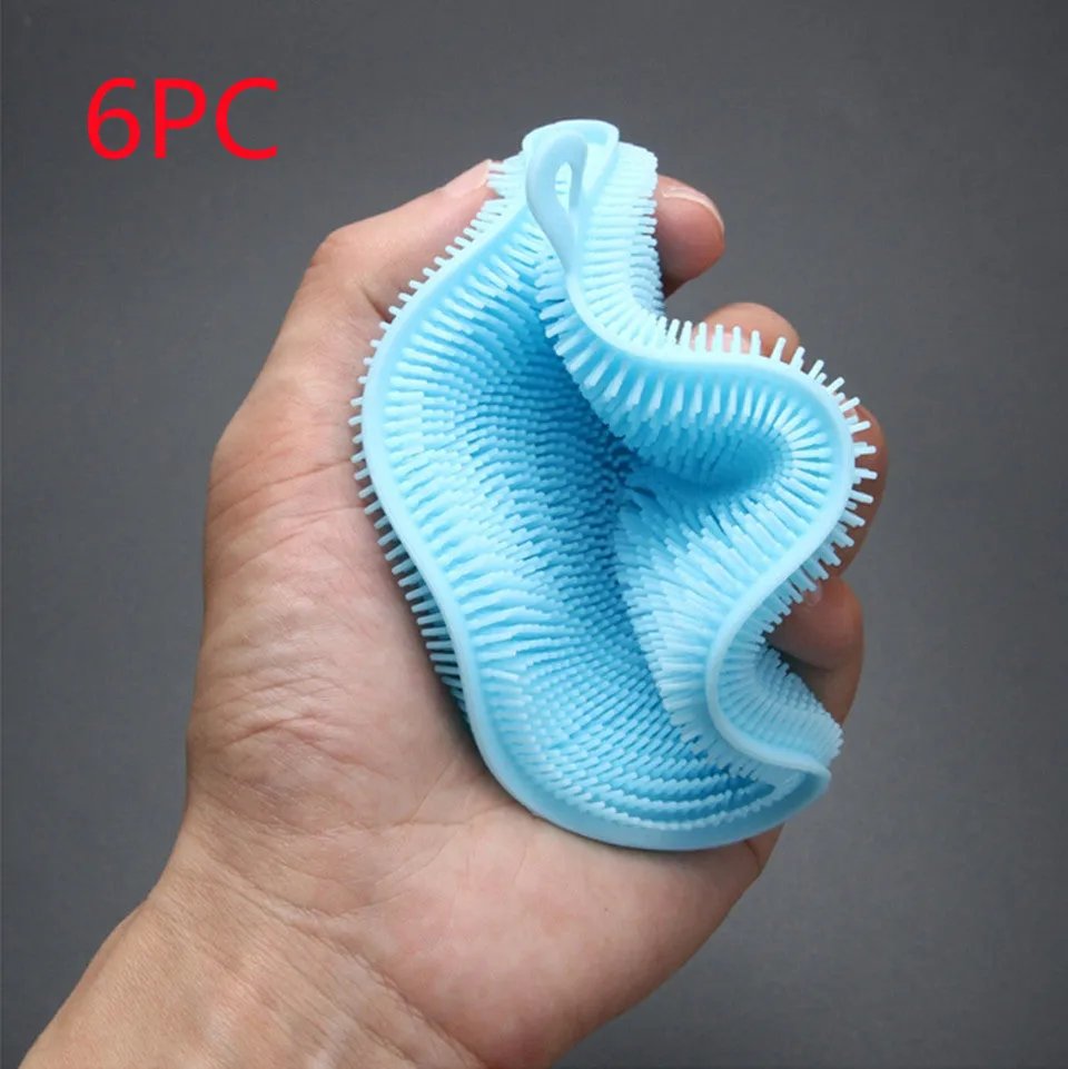 Set of silicone dishwasher cleaning brushes in assorted colours, 115mm diameter, heat resistant for kitchen use