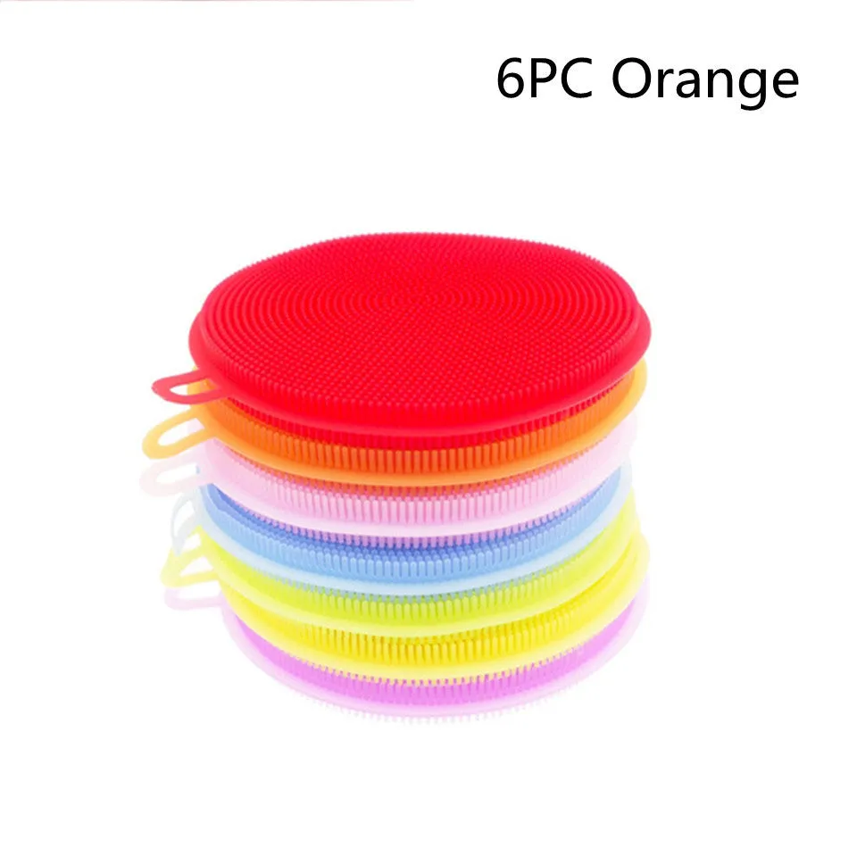 Set of silicone dishwasher cleaning brushes in assorted colours, 115mm diameter, heat resistant for kitchen use