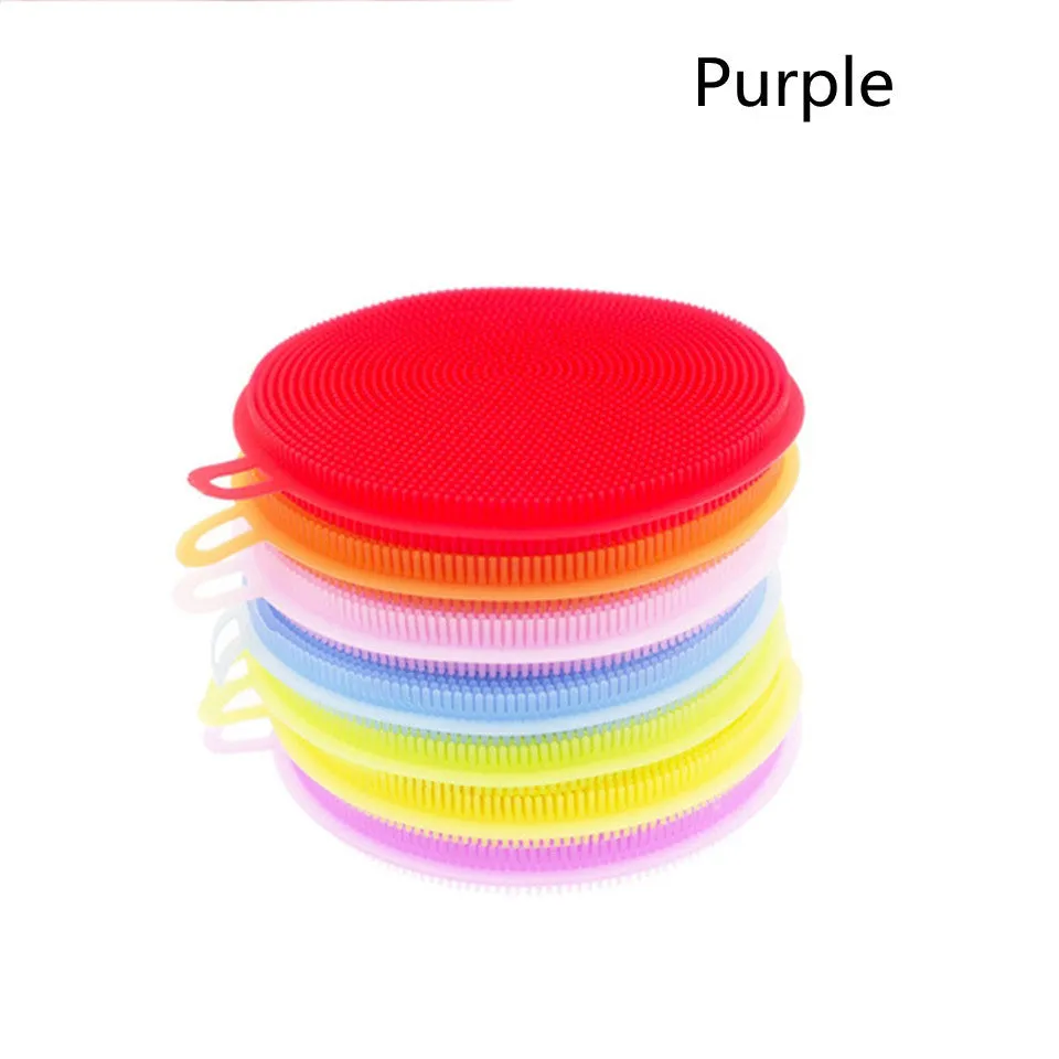 Set of silicone dishwasher cleaning brushes in assorted colours, 115mm diameter, heat resistant for kitchen use