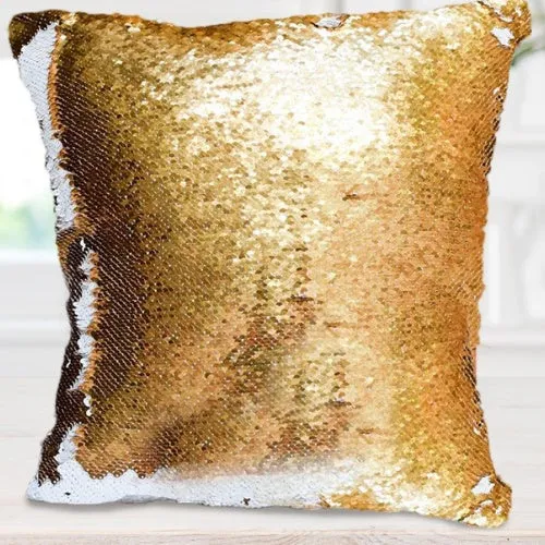 Custom photo sequins throw pillowcase 40x40cm gold front with personalised picture