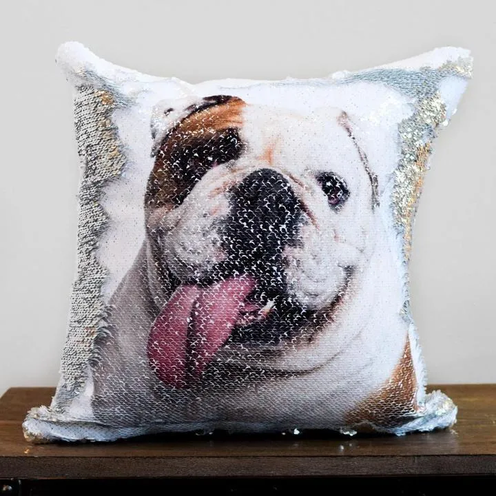 Custom photo sequins throw pillowcase 40x40cm gold front with personalised picture