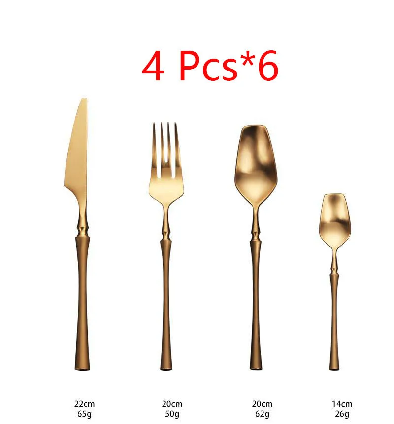 Stainless steel cutlery set with main knife, main fork, main spoon, and teaspoon in silver finish