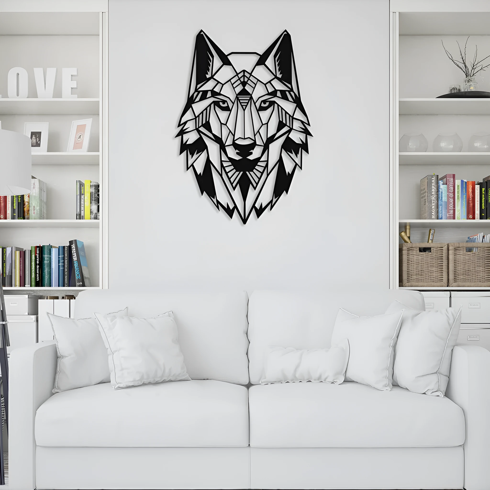 Geometric iron wall decoration deer head in black modern minimalist design