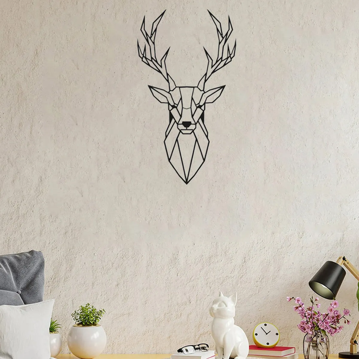 Geometric iron wall decoration deer head in black modern minimalist design