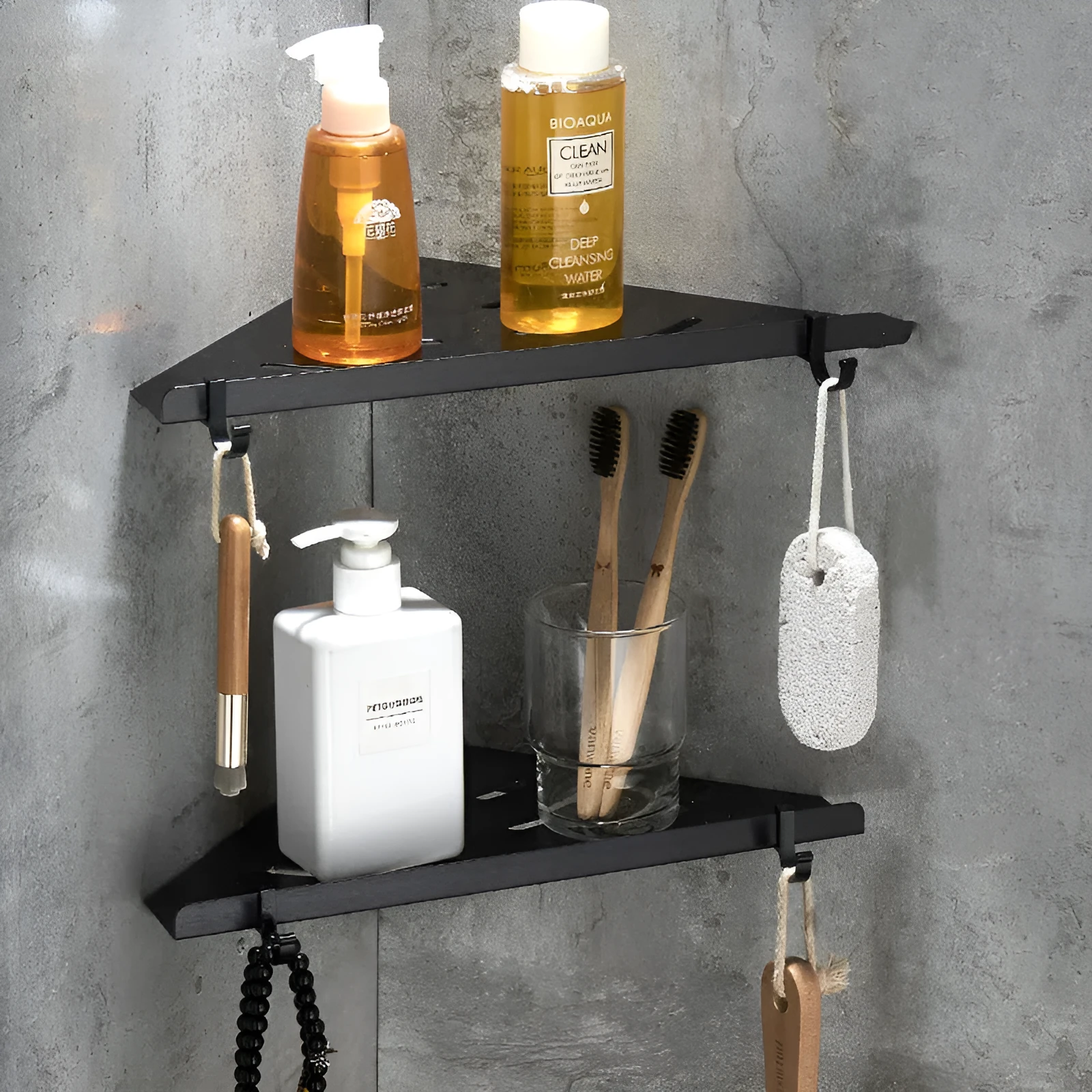 Black space aluminium wall mount triangle bathroom shelf, 30x22cm