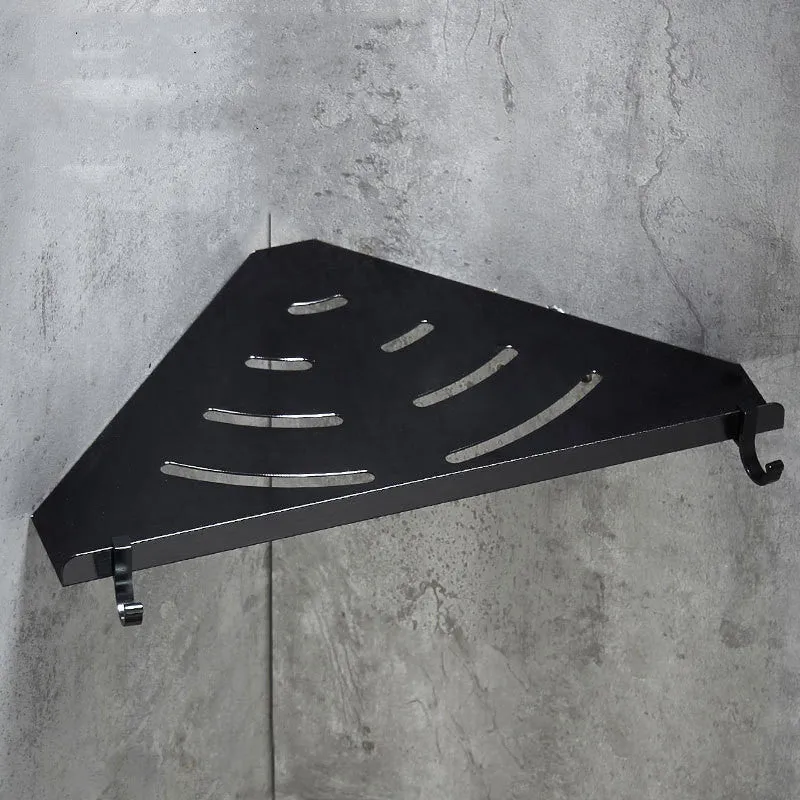 Black space aluminium wall mount triangle bathroom shelf, 30x22cm