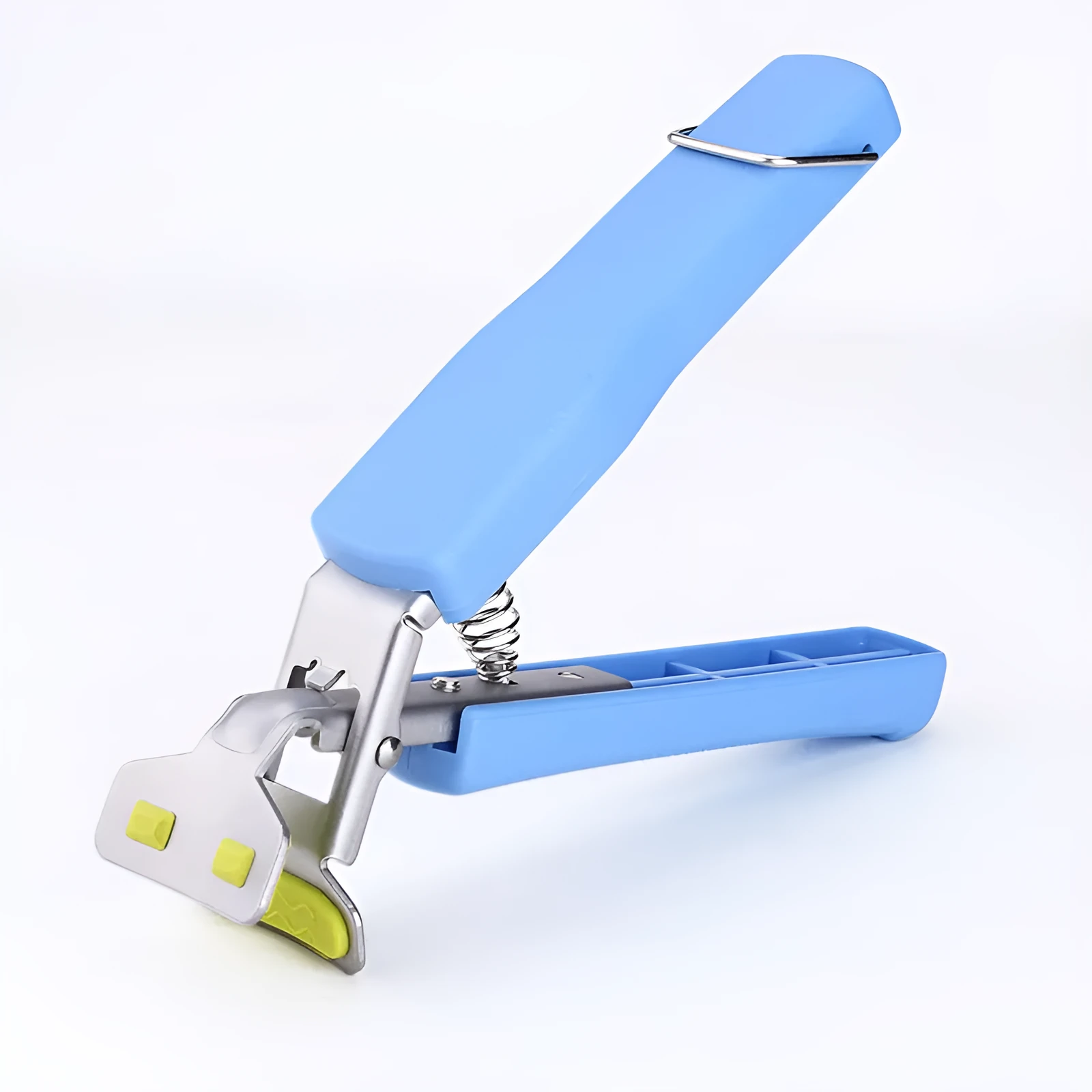 Stainless steel tray holder with non-slip chuck and widened handle in blue colour