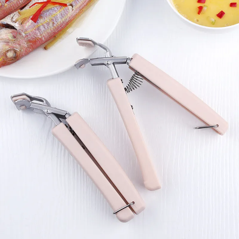 Stainless steel tray holder with non-slip chuck and widened handle in blue colour