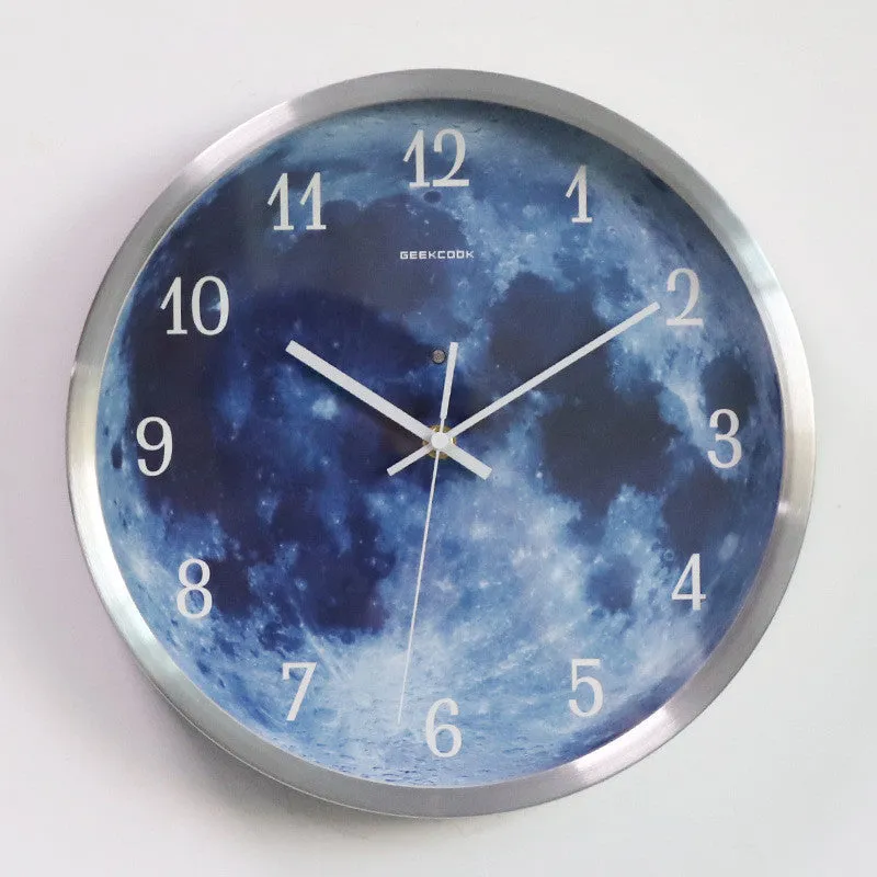 12-inch 30cm sound control luminous wall clock with blue moon design and silent movement