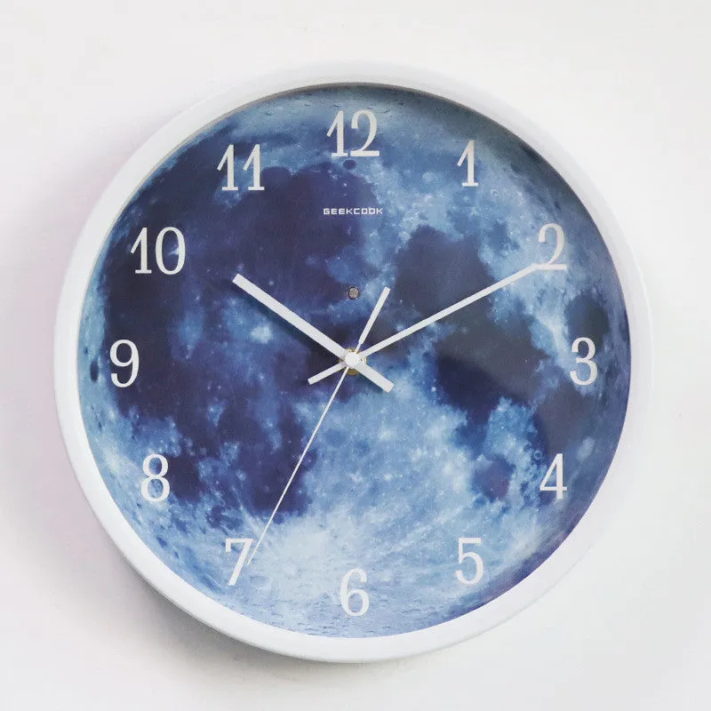 12-inch 30cm sound control luminous wall clock with blue moon design and silent movement