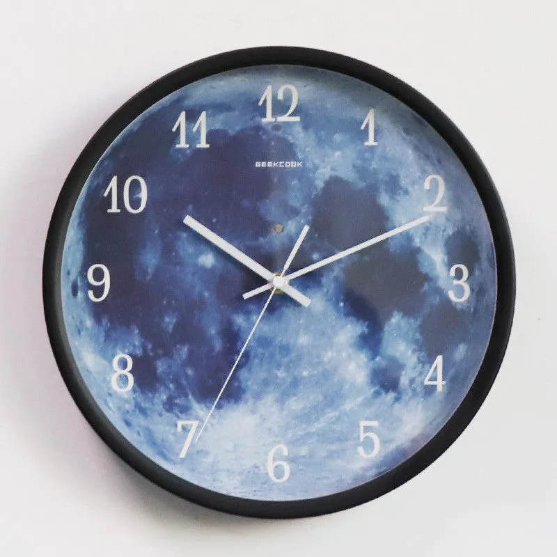 12-inch 30cm sound control luminous wall clock with blue moon design and silent movement