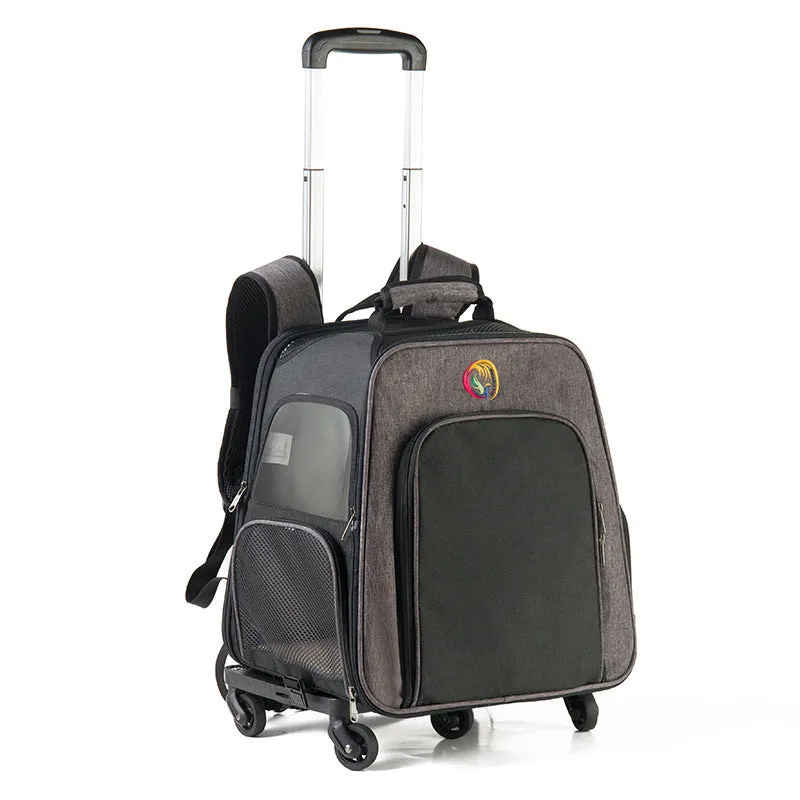 Outing pet backpack trolley in Oxford material with 33.7L capacity, available in four colours including Dark Blue and Grey
