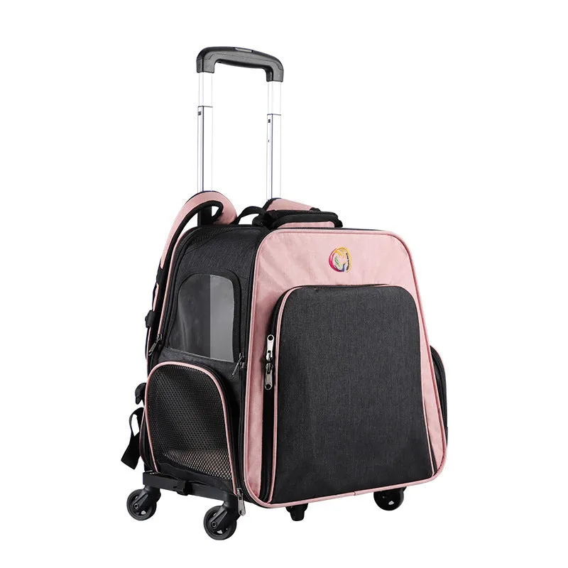 Outing pet backpack trolley in Oxford material with 33.7L capacity, available in four colours including Dark Blue and Grey