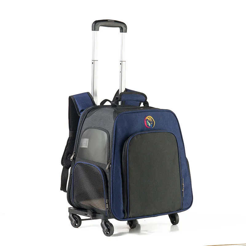 Outing pet backpack trolley in Oxford material with 33.7L capacity, available in four colours including Dark Blue and Grey