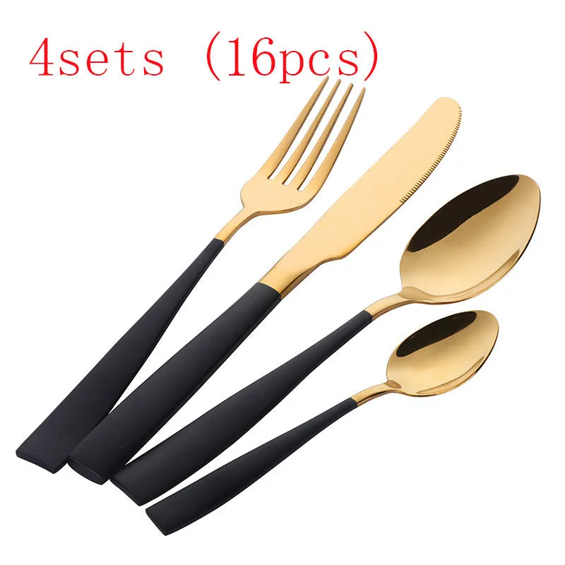 Four-piece stainless steel cutlery set in black with mirror polished finish