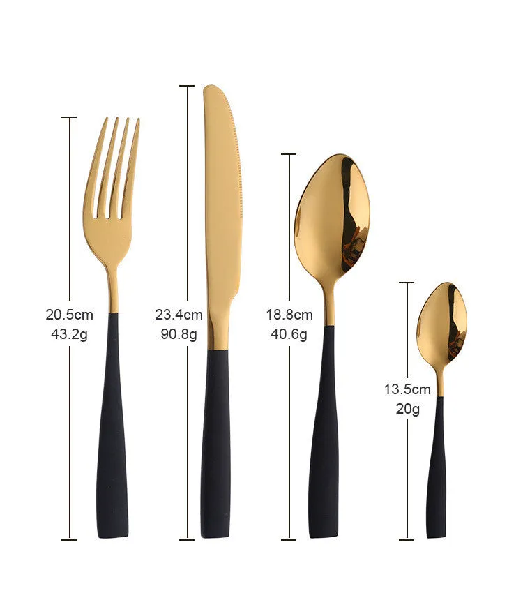 Four-piece stainless steel cutlery set in black with mirror polished finish