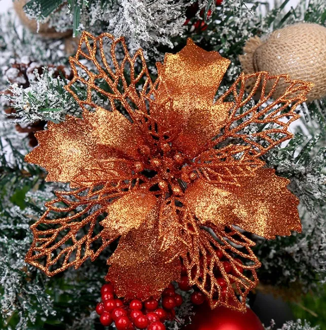 Gold glitter Christmas tree wreath 16cm diameter on white background