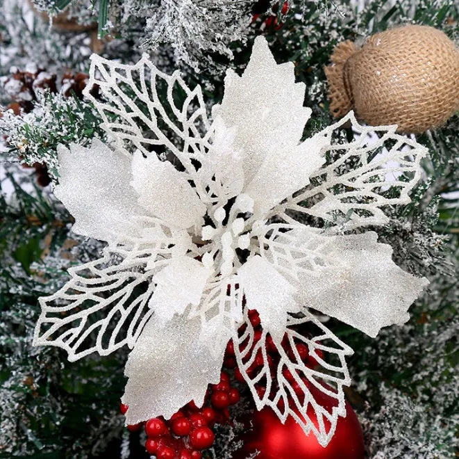 Gold glitter Christmas tree wreath 16cm diameter on white background
