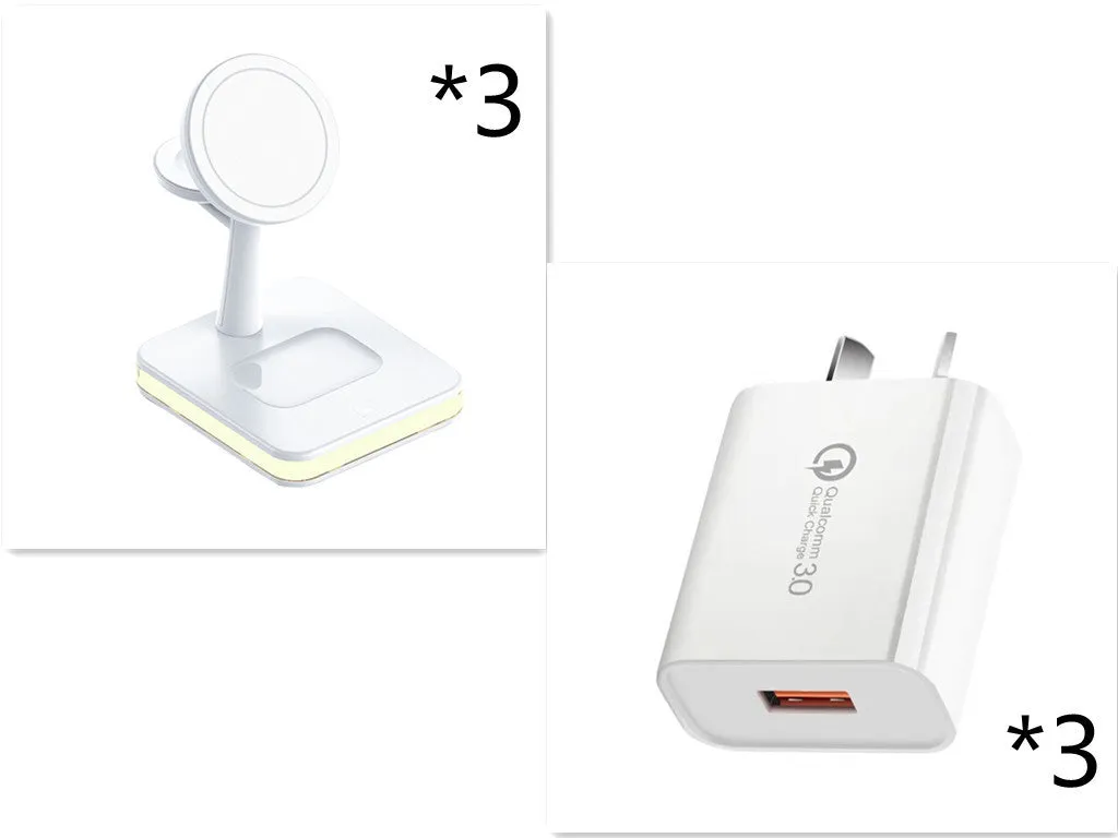 3-in-1 wireless charger magnetic bracket charging smartphone, watch, and earbuds on a desk