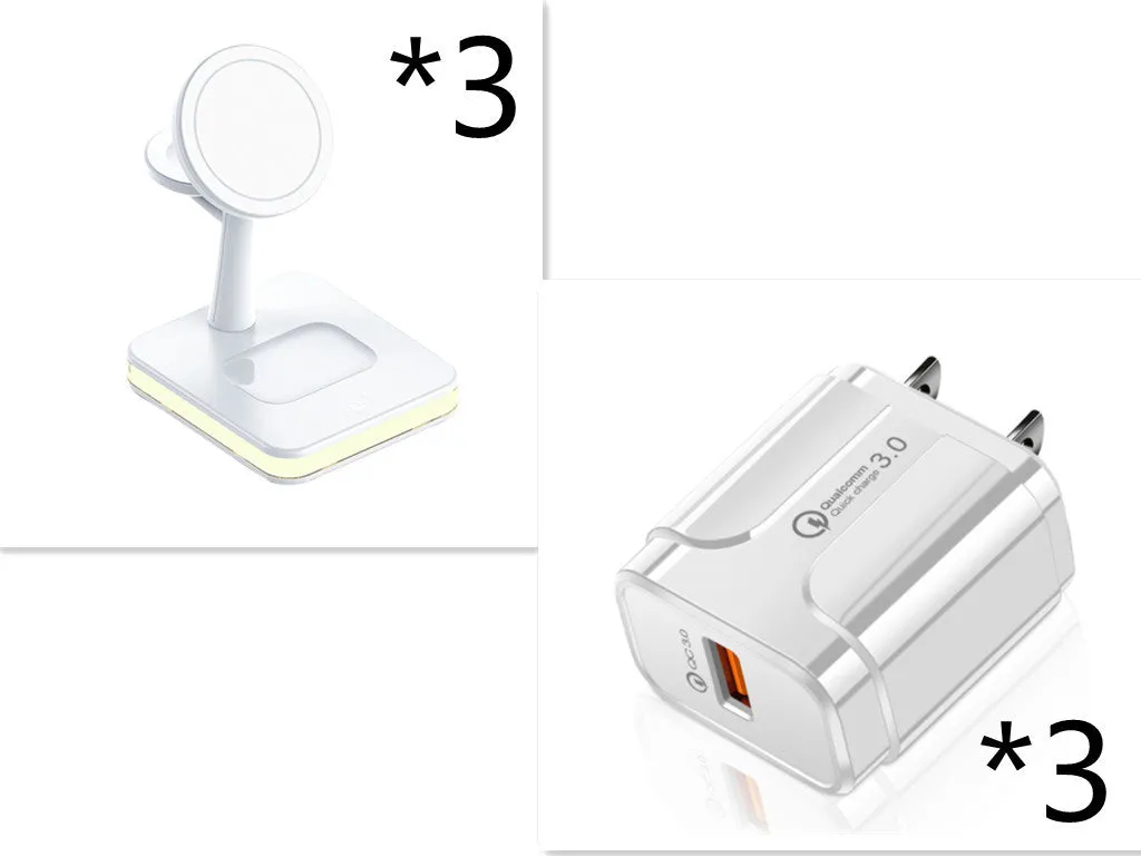 3-in-1 wireless charger magnetic bracket charging smartphone, watch, and earbuds on a desk