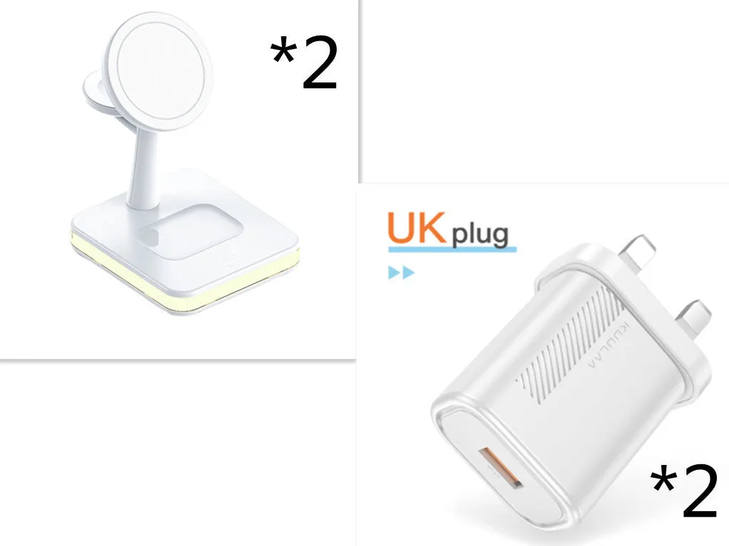 3-in-1 wireless charger magnetic bracket charging smartphone, watch, and earbuds on a desk
