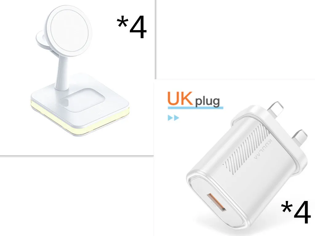 3-in-1 wireless charger magnetic bracket charging smartphone, watch, and earbuds on a desk